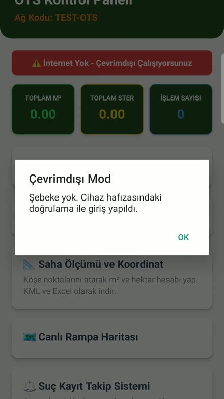 OTS çevrimdışı çalışma ekranı
